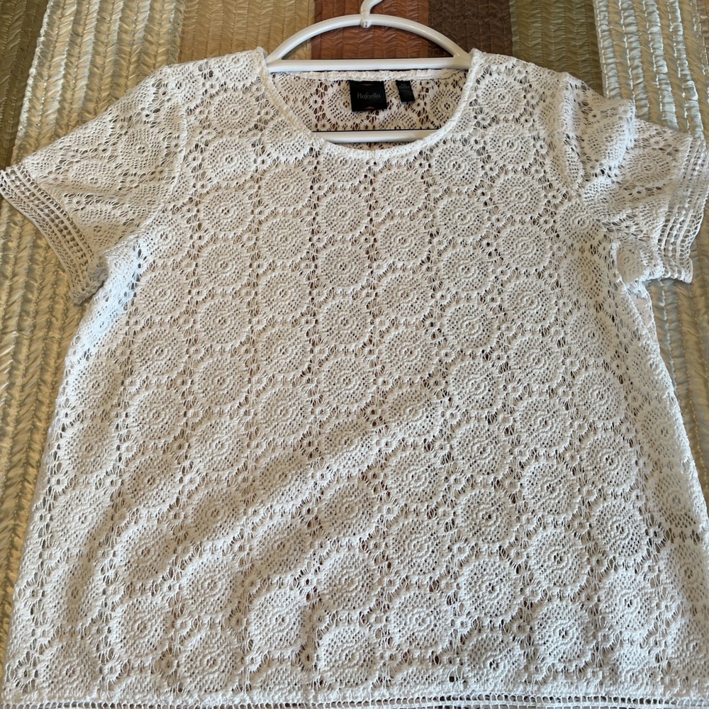Rafaella Womens White Crochet Open Knit Lightweight Blouse Shirt PS Petite Small